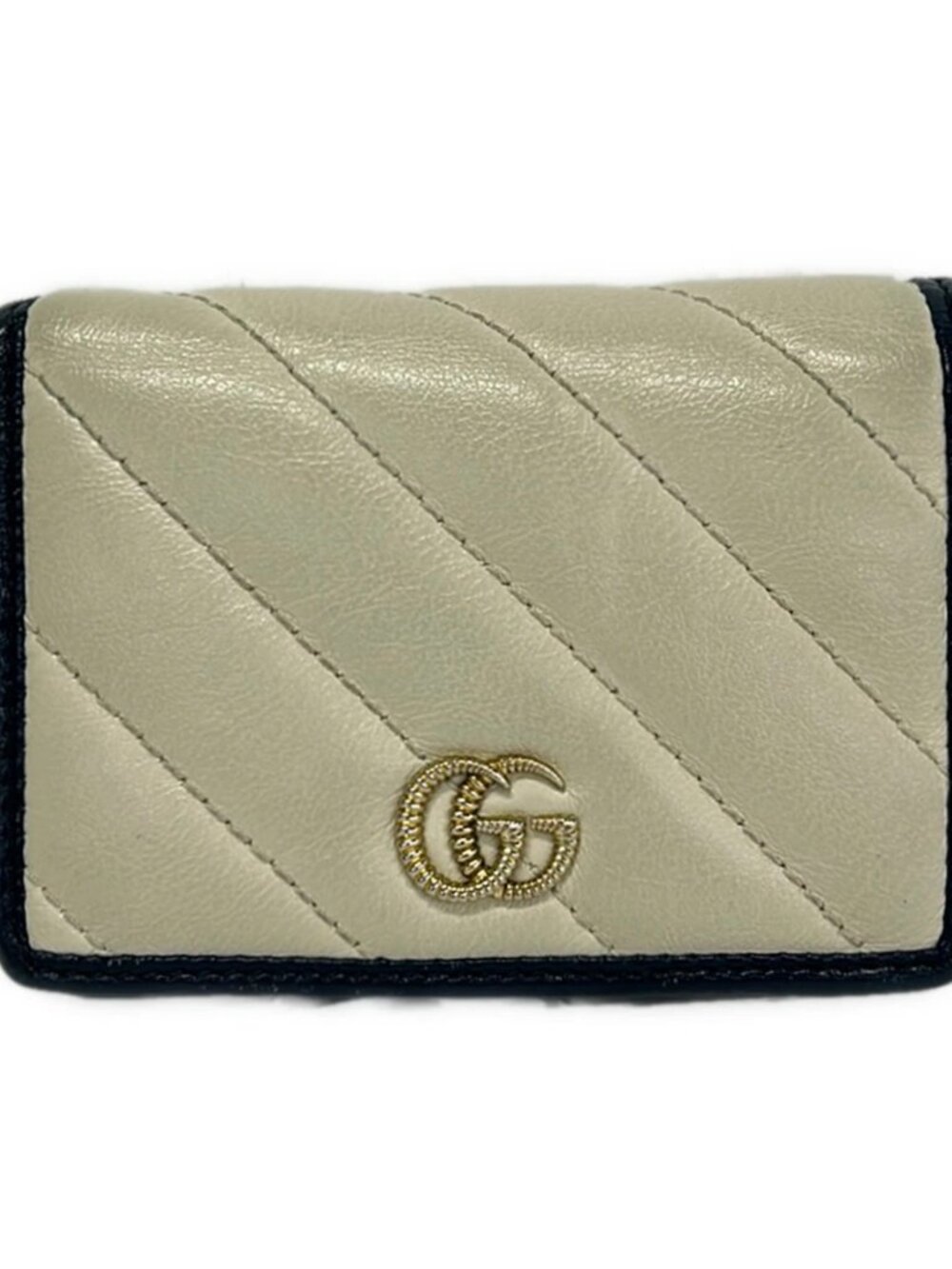 GUCCI GG Marmont 573811 Cream Dark Navy Leather Bifold Wallet